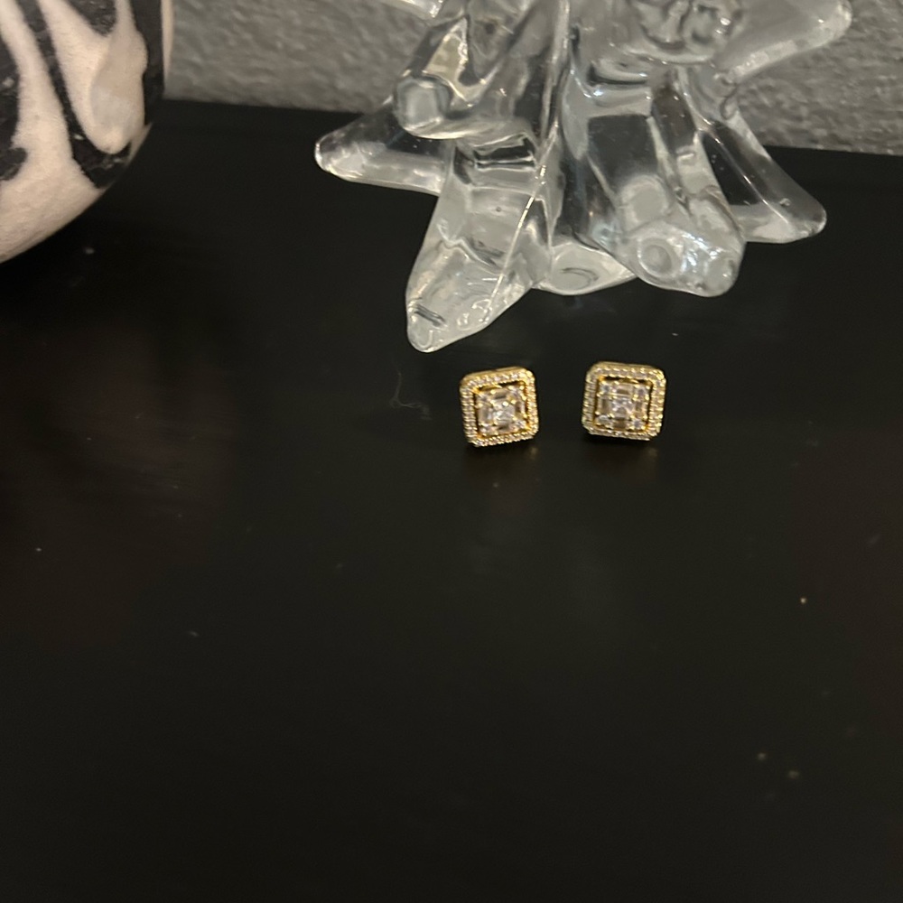 Elegant Gold and Silver  brilliant cut Square Earrings with multi facet CZ l